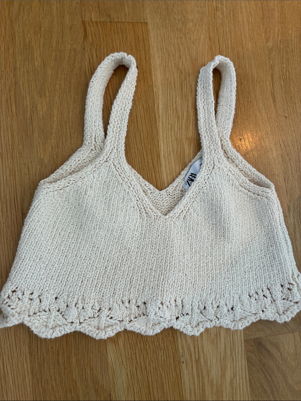 Zara Cream Knit V-Neck Cropped Camisole